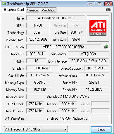 GPUz quad CrossFireX HD 4870x2